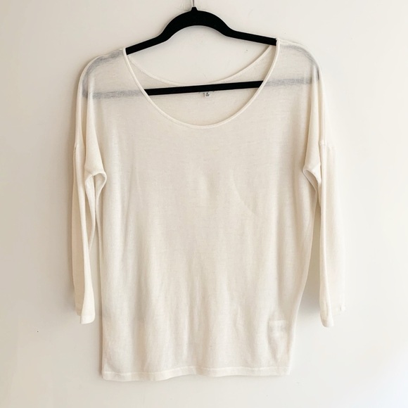 Aritzia Babaton Top Sweater 3/4 Length Sleeve Wool Round Neck Cream Size XS - Picture 5 of 14